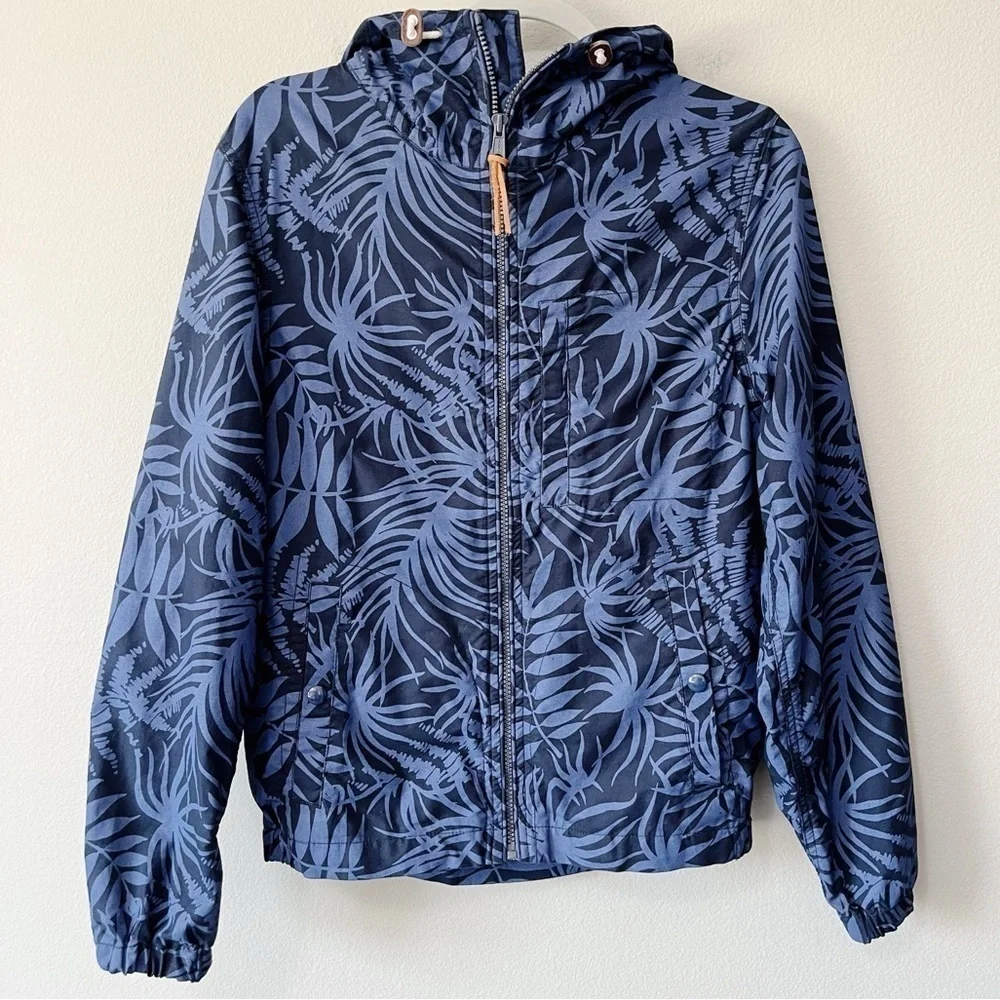 J. Crew Outerwear Men’s Size XS Tropical Print Zip Front Hooded Jacket Blue
